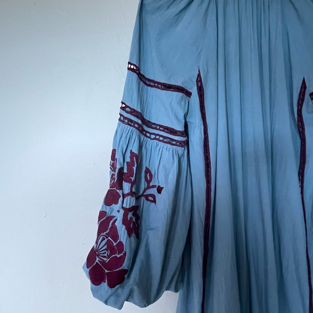 Free People Light Blue Maxi Dress with Burgundy Embroidery - Picture 10 of 17